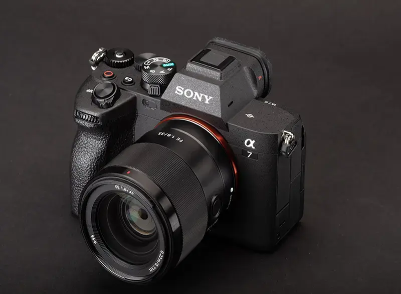 The sony a7rii camera on a black background.
